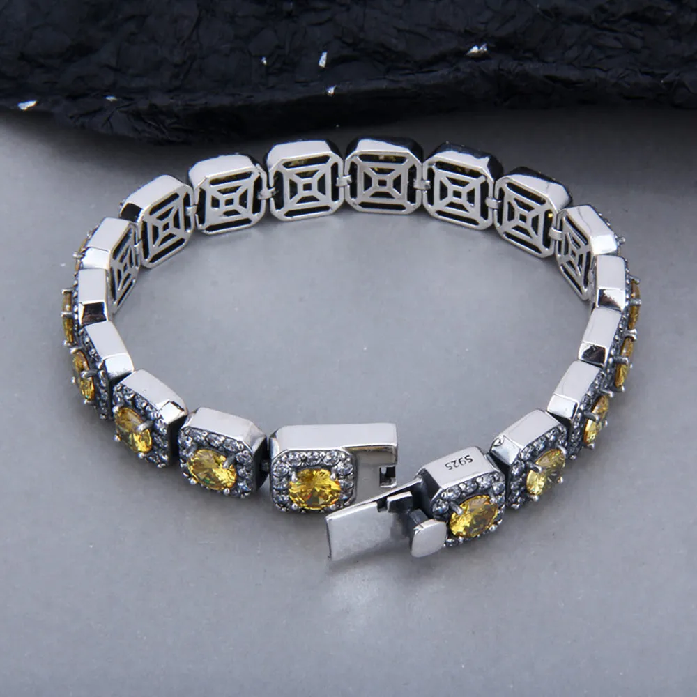 Real Solid 925 Sterling Silver Bracelet Diamond Tennis Chain Beautiful Punk Jewelry 7.1"-8.7"