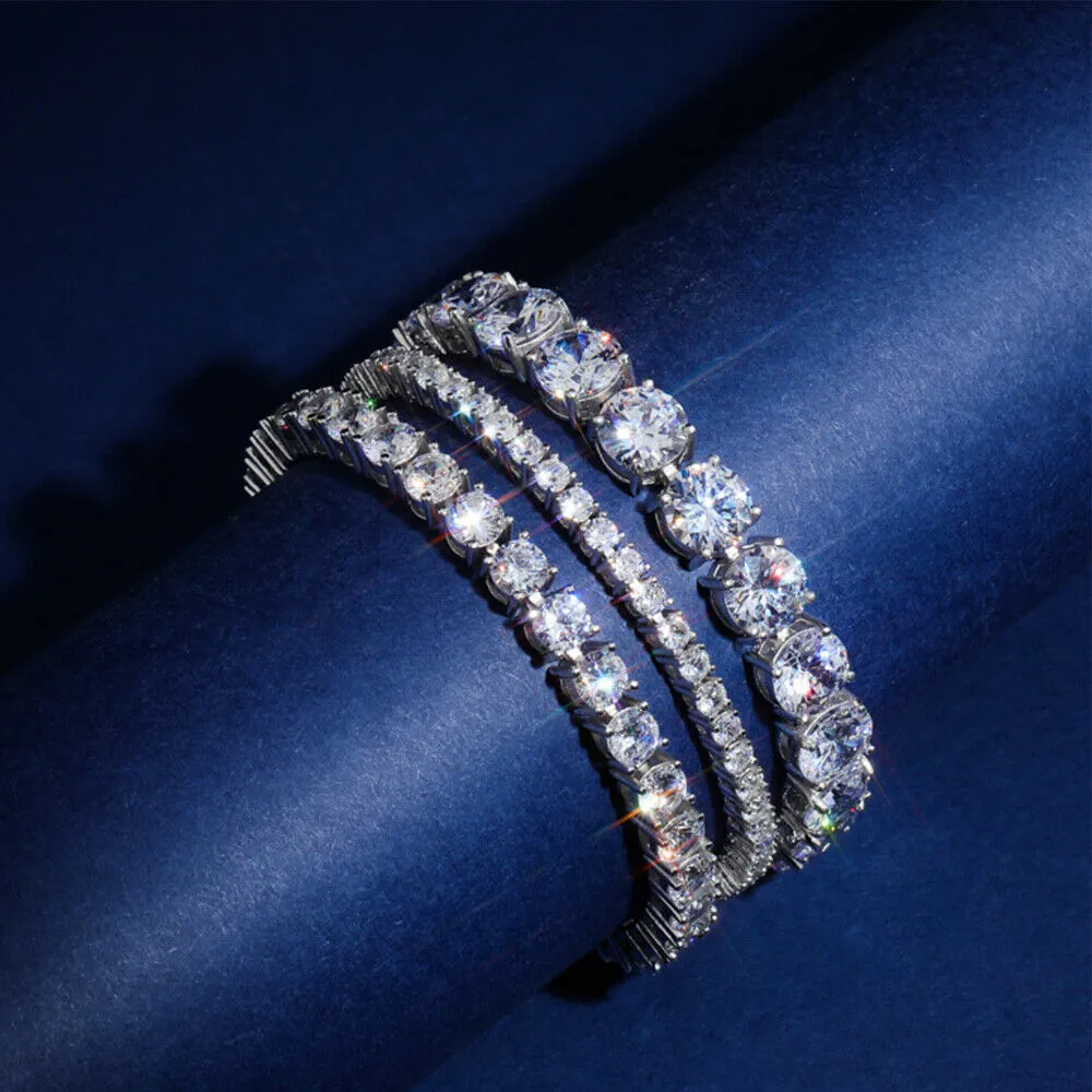 Real Solid 925 Sterling Silver Bracelets Cubic Zirconia Tennis Chain Fashion Jewelry 7" 8"