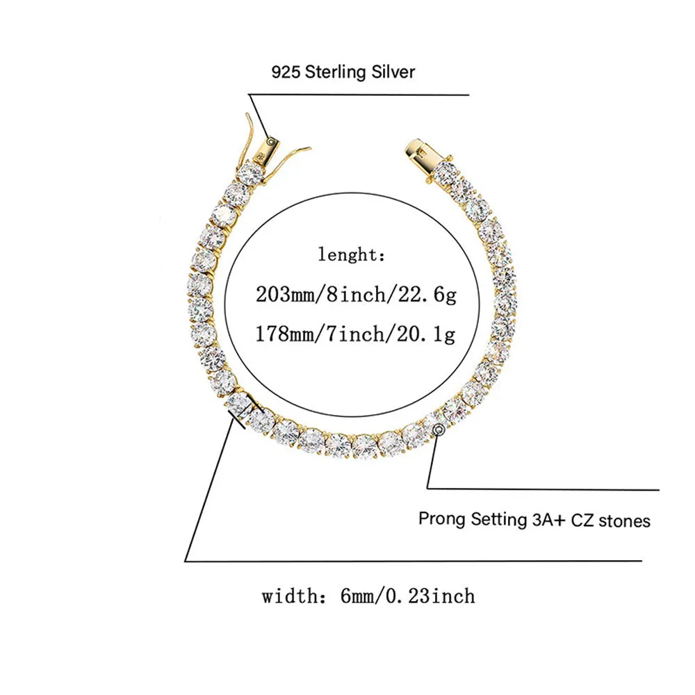 Real Solid 925 Sterling Silver Bracelets Cubic Zirconia Tennis Chain Fashion Jewelry 7" 8"