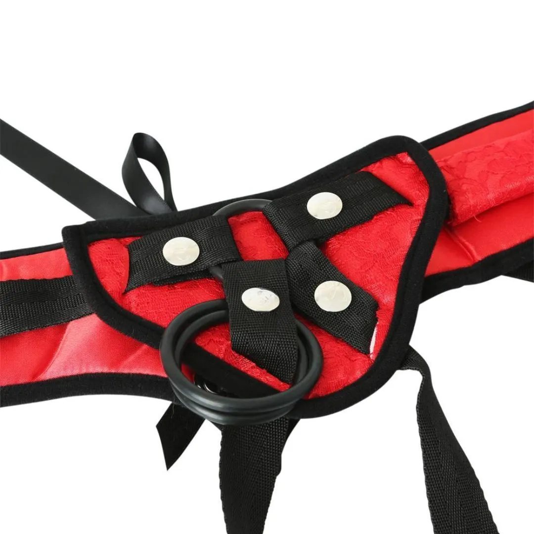 Red Lace Corsette Strap-on Harness- Up to 60" Hips