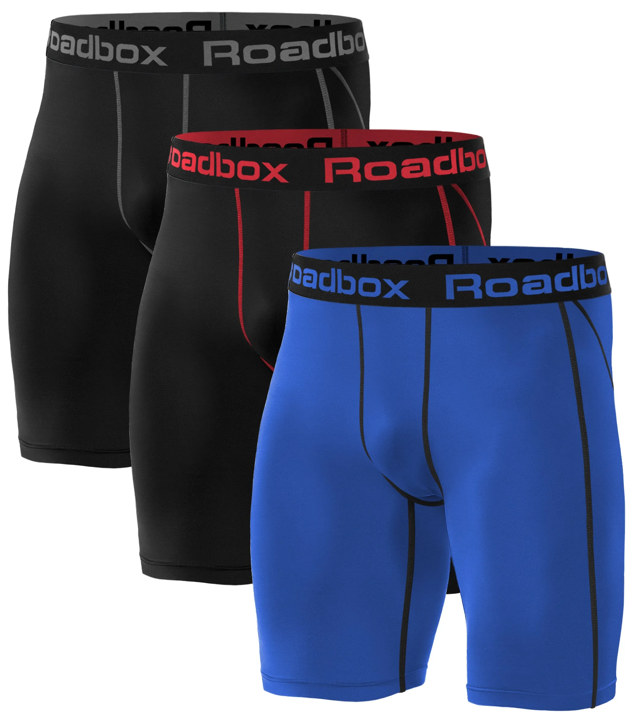 Roadbox 3 Pack Compression Shorts for Men Cool Dry Athletic Workout Underwear Running Gym Spandex Baselayer Boxer Briefs