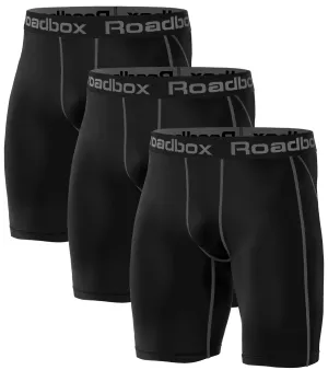 Roadbox 3 Pack Compression Shorts for Men Cool Dry Athletic Workout Underwear Running Gym Spandex Baselayer Boxer Briefs