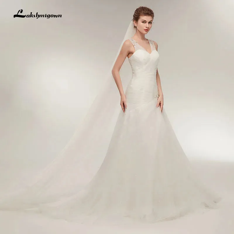 Roycebridal Beach Wedding Dresses Vestido Noiva Simple White Tulle V-neck Bridal Gown robe de mariage vestido de noiva sereia