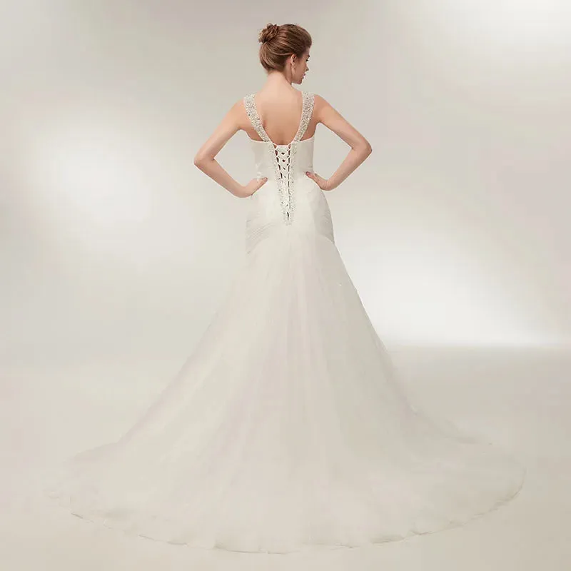 Roycebridal Beach Wedding Dresses Vestido Noiva Simple White Tulle V-neck Bridal Gown robe de mariage vestido de noiva sereia
