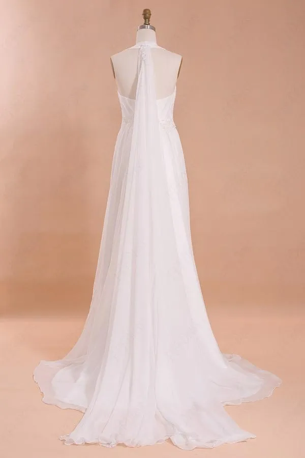 Roycebridal Charming Chiffon Beach Wedding Dress, Halter Floor-Length Wedding Dresses, MW120