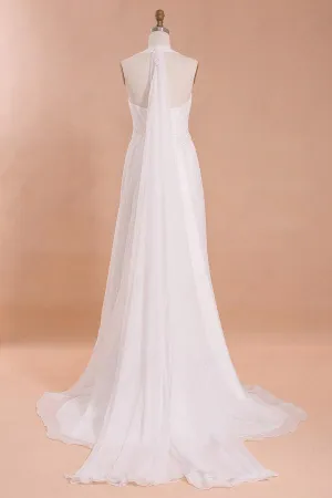 Roycebridal Charming Chiffon Beach Wedding Dress, Halter Floor-Length Wedding Dresses, MW120