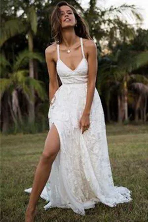 Roycebridal Charming Fashion A-line Lace Spaghetti Straps Long Wedding Dresses, Bridal Gown, MW114