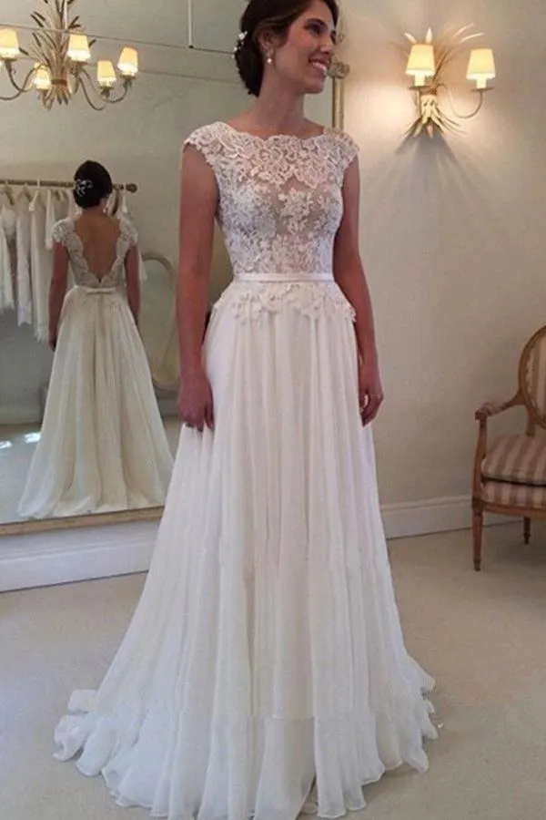 Roycebridal Cheap A-line Lace Top Backless Bridal Dresses Long Beach Wedding Dress, MW104