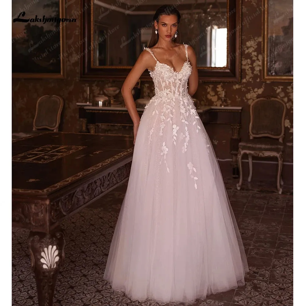 Roycebridal Lace Boho A Line Beach Wedding Dress for Women Wedding Gown for Bride vestido casamento civil