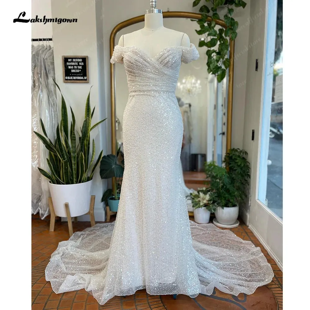Roycebridal Luxury Mermaid Wedding Dresses Boat Neck Off the Shoulder Vestido Novias Beach Bridal Receipt Dinner Party Gowns