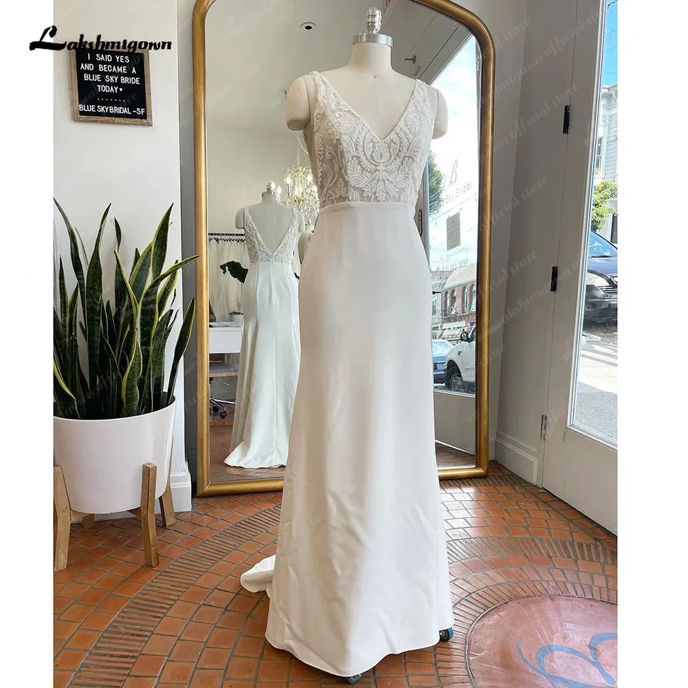 Roycebridal Mermaid Boho Lace Bodice V Neck Wedding Gown for Women  Bridal Receipt Dinner Party Wedding Dress Vestido Novia