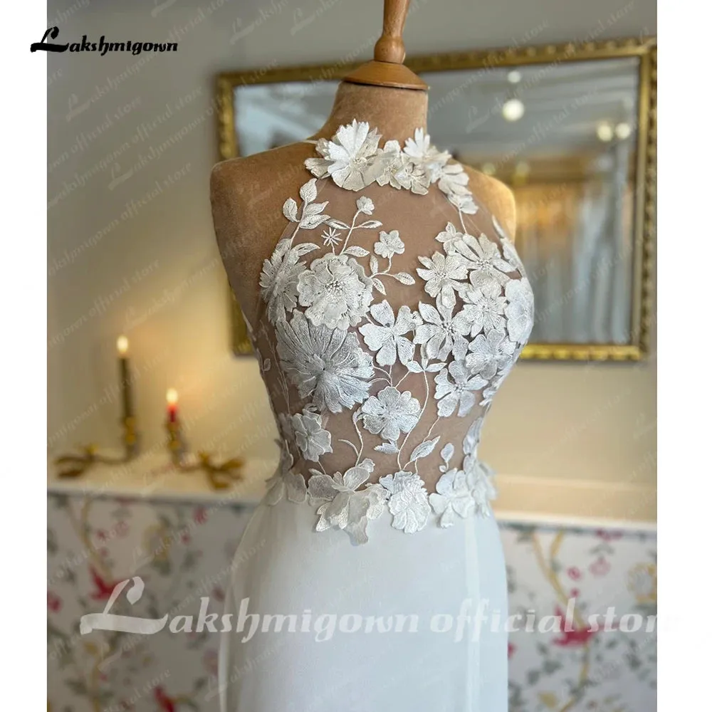 Roycebridal Roycebridal Applique Halter Wedding Dress Sleeveless Strapless Leg Split Open Back Bride Gown Vestidos De Novia Custom Made