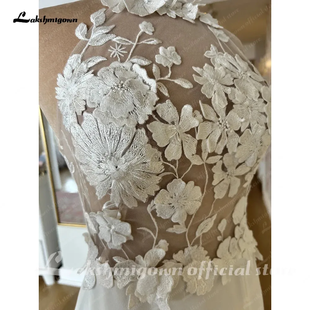 Roycebridal Roycebridal Applique Halter Wedding Dress Sleeveless Strapless Leg Split Open Back Bride Gown Vestidos De Novia Custom Made