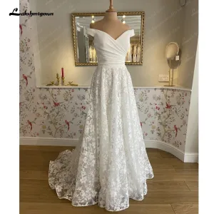 Roycebridal Roycebridal Boat Neck Off White Beach A Line Boho Beach Wedding Dress with Cap Sleeve 2025 Bridal réception Gown robes de soirée