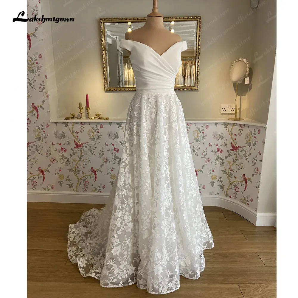 Roycebridal Roycebridal Boat Neck Off White Beach A Line Boho Beach Wedding Dress with Cap Sleeve 2025 Bridal réception Gown robes de soirée