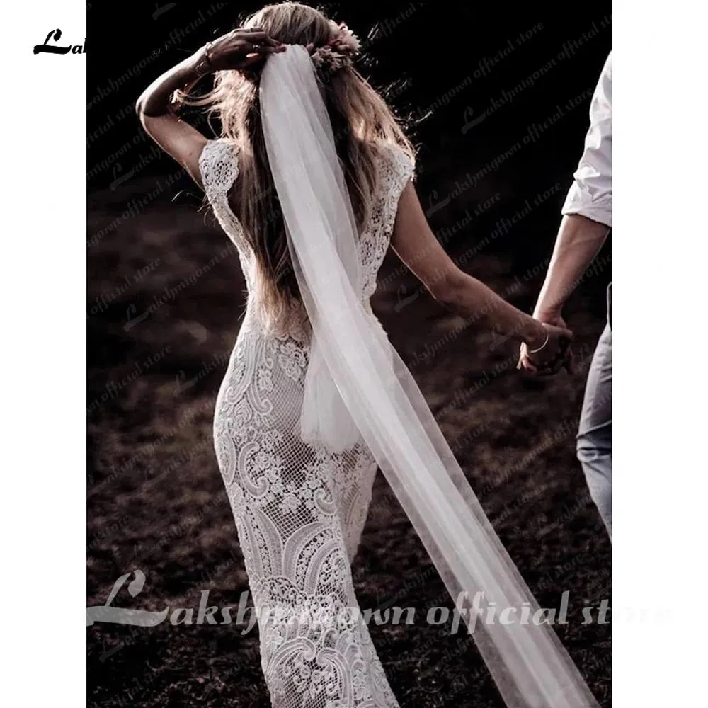 Roycebridal Roycebridal Boho Lace Behemian Mermaid Wedding Dress Robe Civil Country Bridal Gowns Sexy Backless Lace robe mariage femme