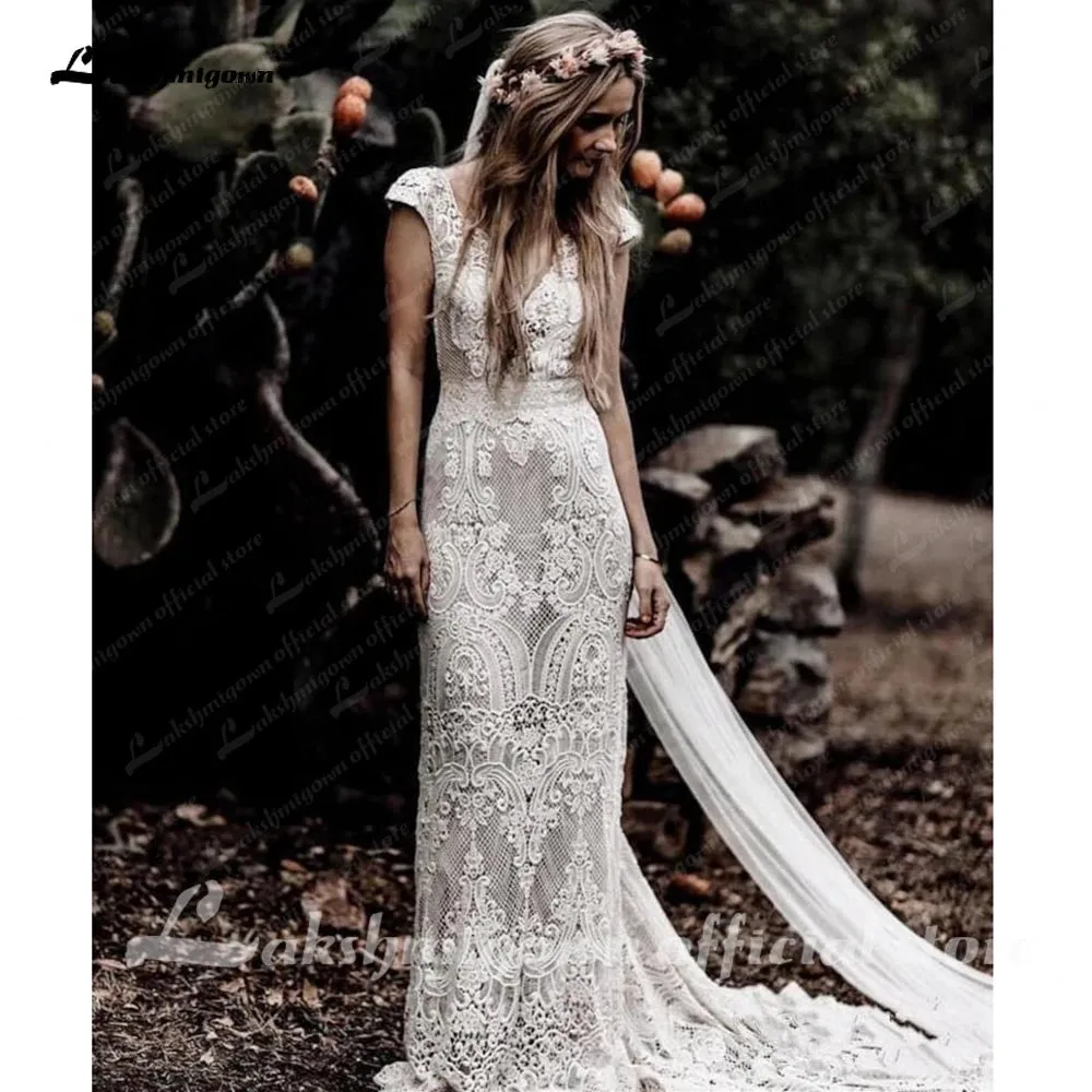 Roycebridal Roycebridal Boho Lace Behemian Mermaid Wedding Dress Robe Civil Country Bridal Gowns Sexy Backless Lace robe mariage femme