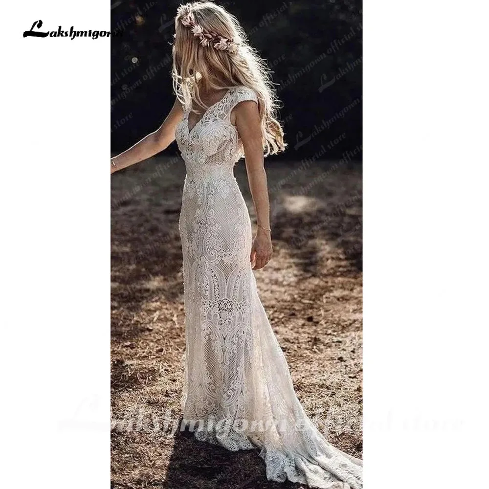 Roycebridal Roycebridal Boho Lace Behemian Mermaid Wedding Dress Robe Civil Country Bridal Gowns Sexy Backless Lace robe mariage femme