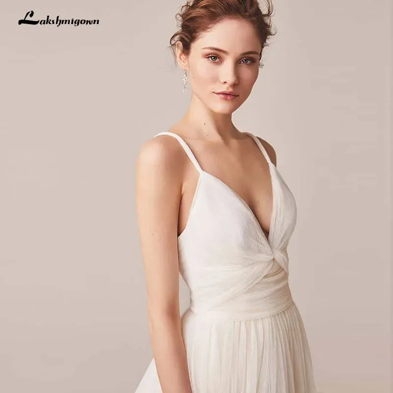 Roycebridal Sexy Spaghetti Straps Tulle Wedding Dress Vestido De Novia Sleeveless V-neck Backless Bride Dresses Robe De Mariage