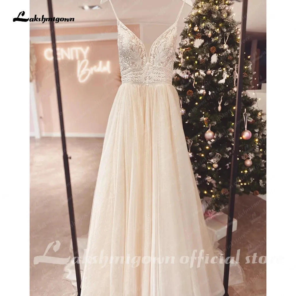 Roycebridal Spaghetti Straps Champagne Boho Wedding Dress For Women 2025 Vestido Civil Bridal Church Wedding Gowns suknie slubne