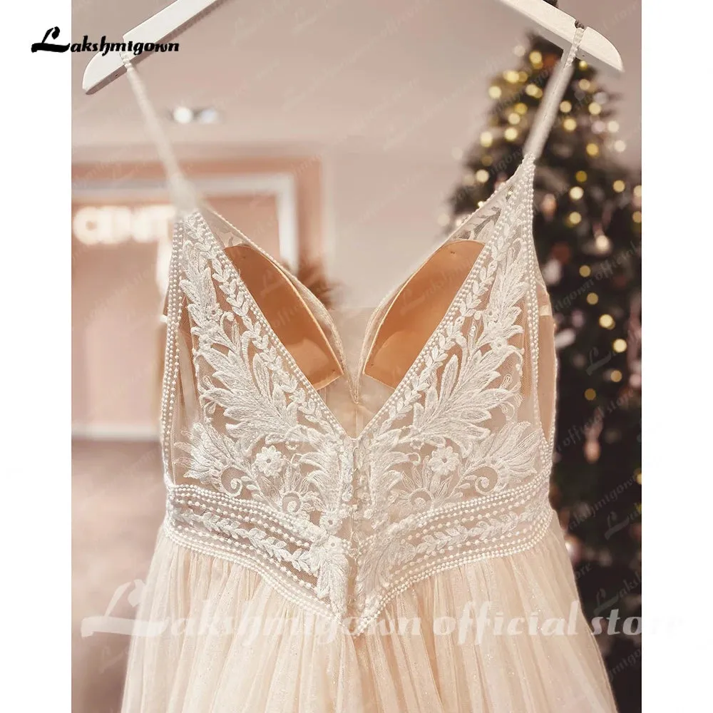 Roycebridal Spaghetti Straps Champagne Boho Wedding Dress For Women 2025 Vestido Civil Bridal Church Wedding Gowns suknie slubne