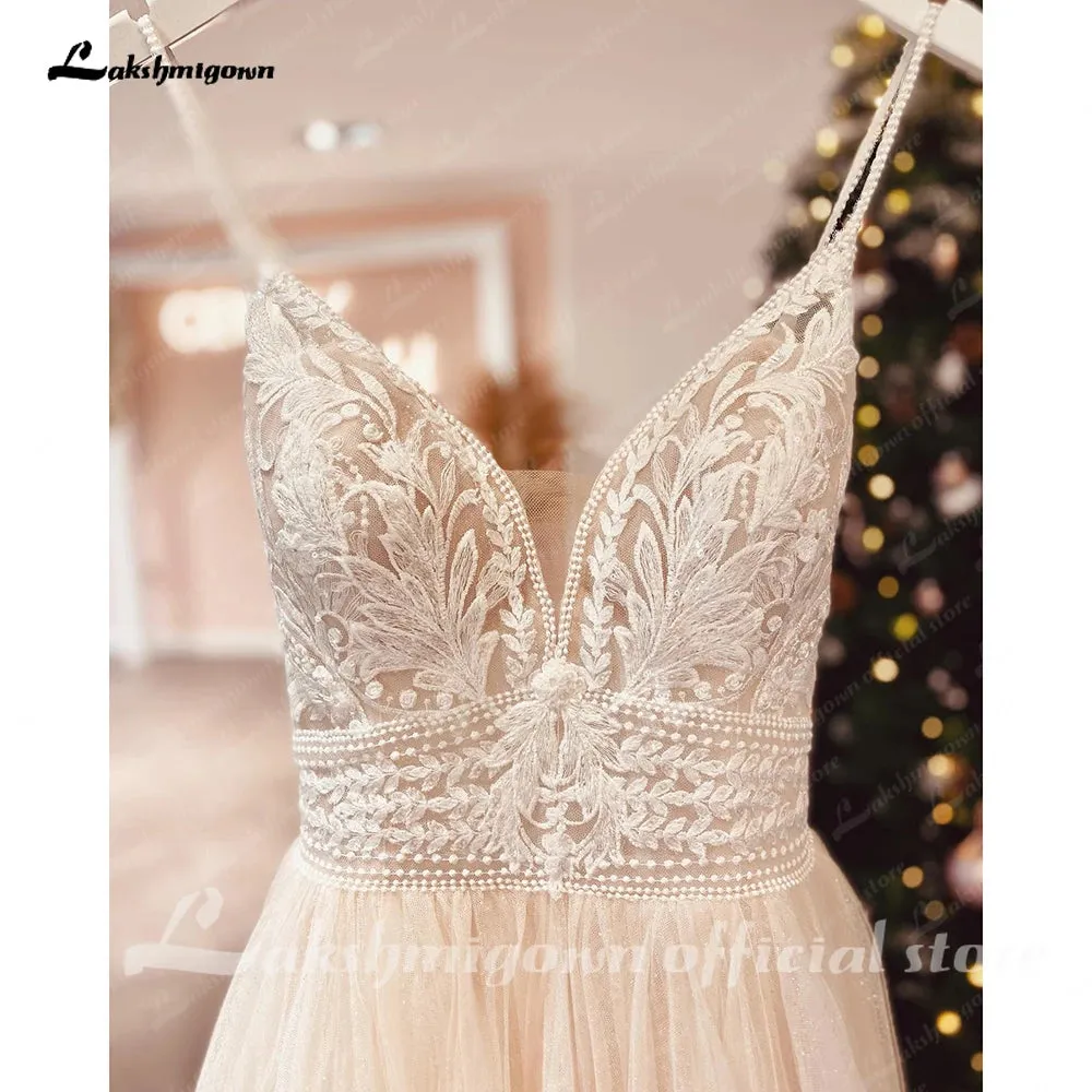 Roycebridal Spaghetti Straps Champagne Boho Wedding Dress For Women 2025 Vestido Civil Bridal Church Wedding Gowns suknie slubne