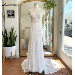 Roycebridal Spaghetti Straps Lace Bobo Mermaid Wedding Dress with V Neck Modest Robe Mariage Femme Bohemian Bridal Gown