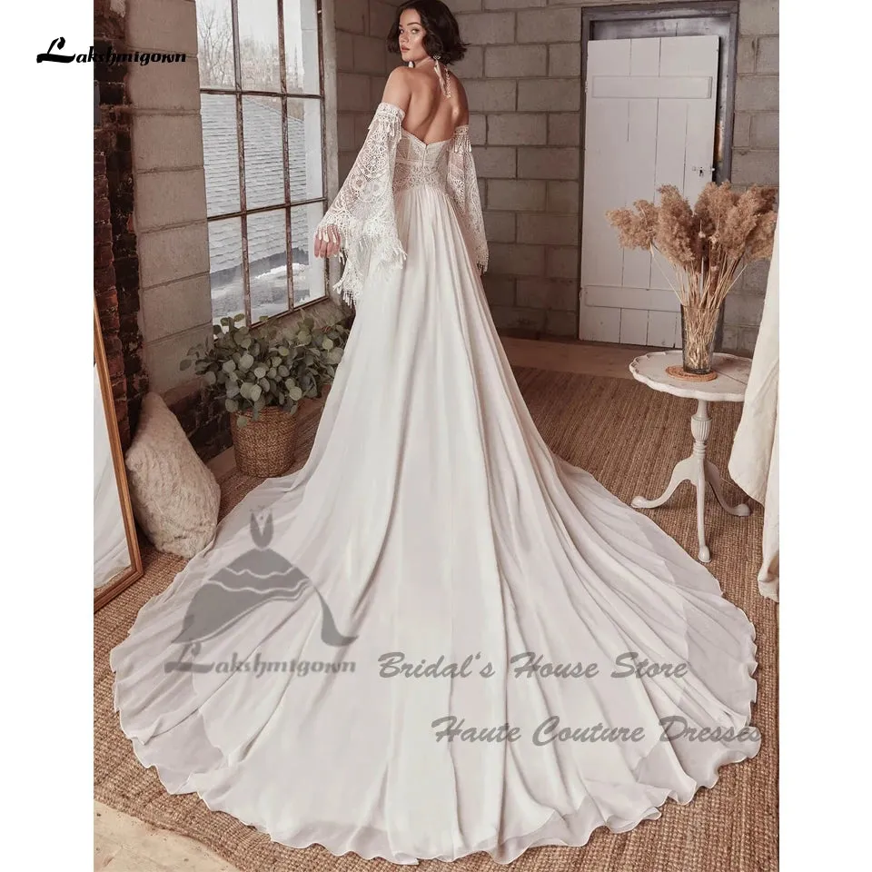 Roycebridal Vintage Lace Boho Wedding Dress Detachable Long Sleeve 2025 Robe Longue Chic Bridal Gowns Off the Shoulder
