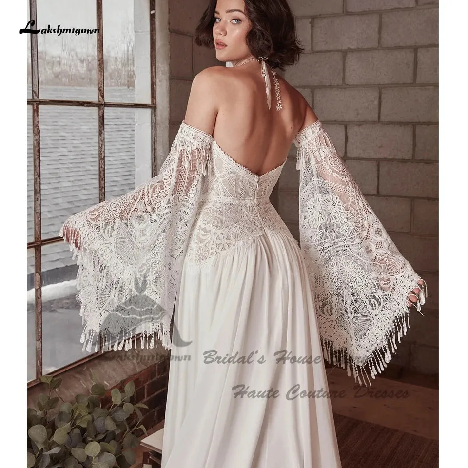 Roycebridal Vintage Lace Boho Wedding Dress Detachable Long Sleeve 2025 Robe Longue Chic Bridal Gowns Off the Shoulder