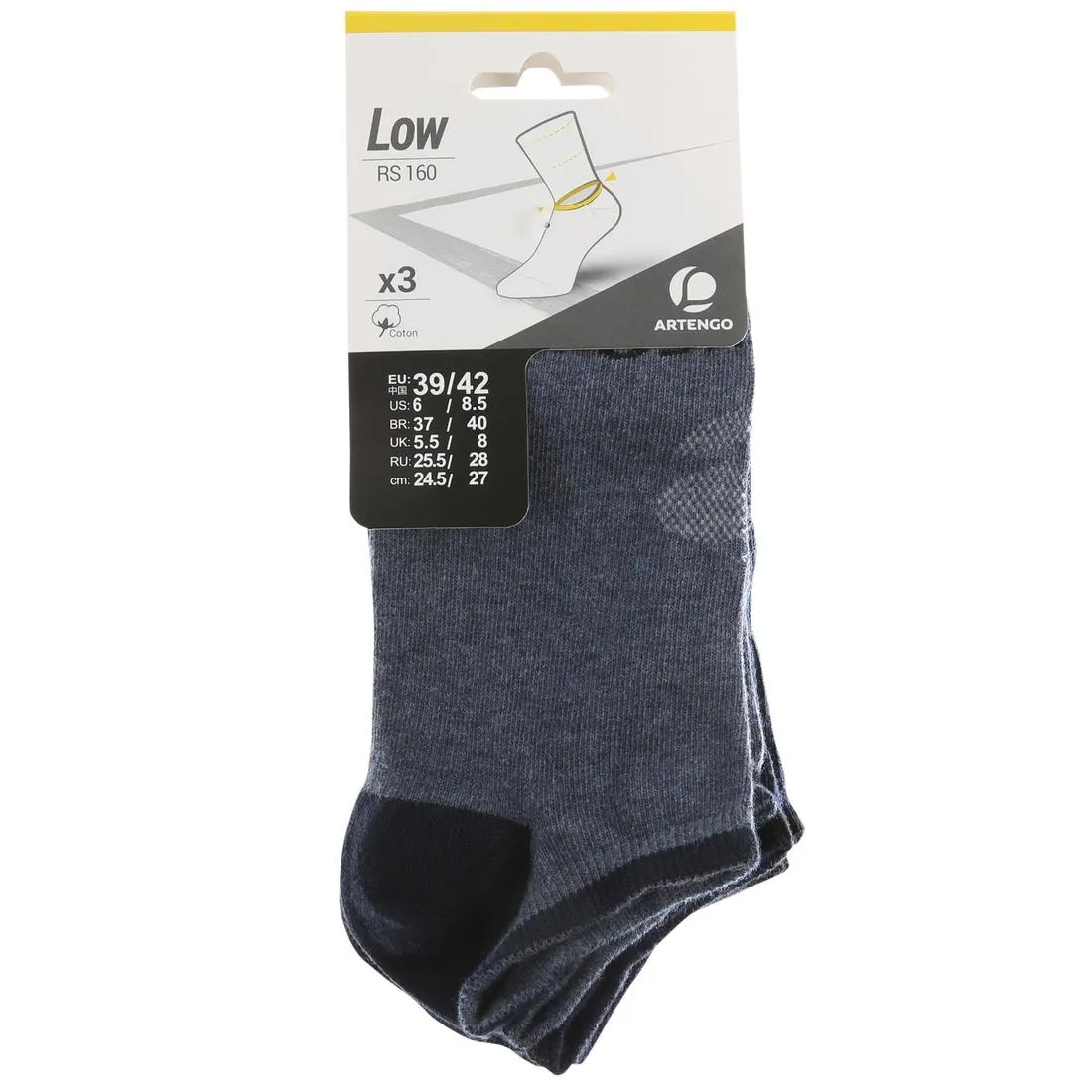 RS 160 Adult Low Sports Socks Tri-Pack - Mottled Blue