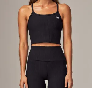 Running Bare Dharma Ribbed Tank with Shelf Bra - Black