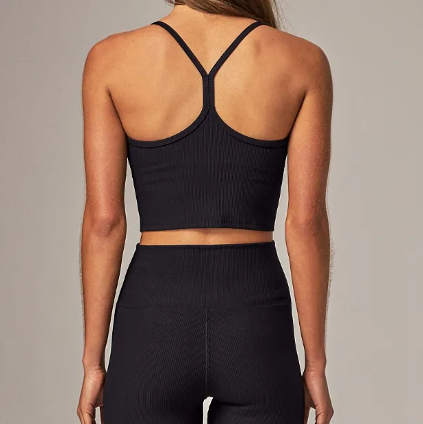 Running Bare Dharma Ribbed Tank with Shelf Bra - Black
