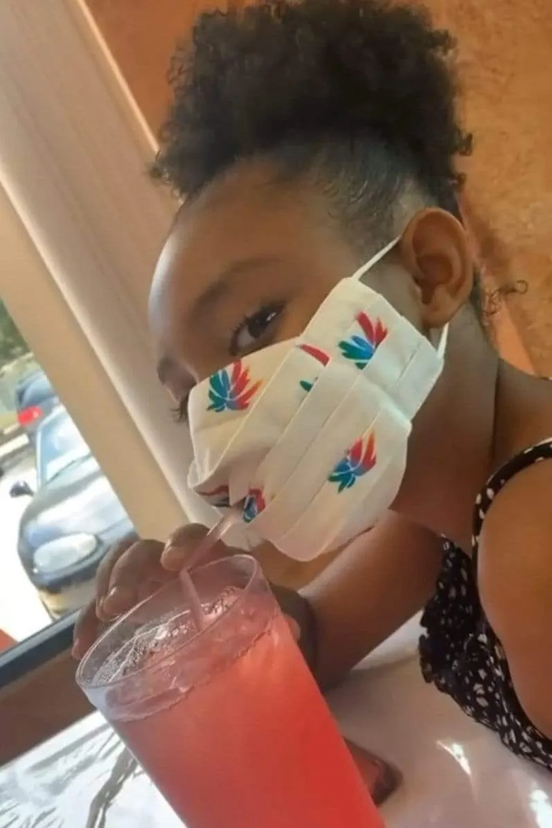 Safely Sip Mask in Rainbow Palms Print
