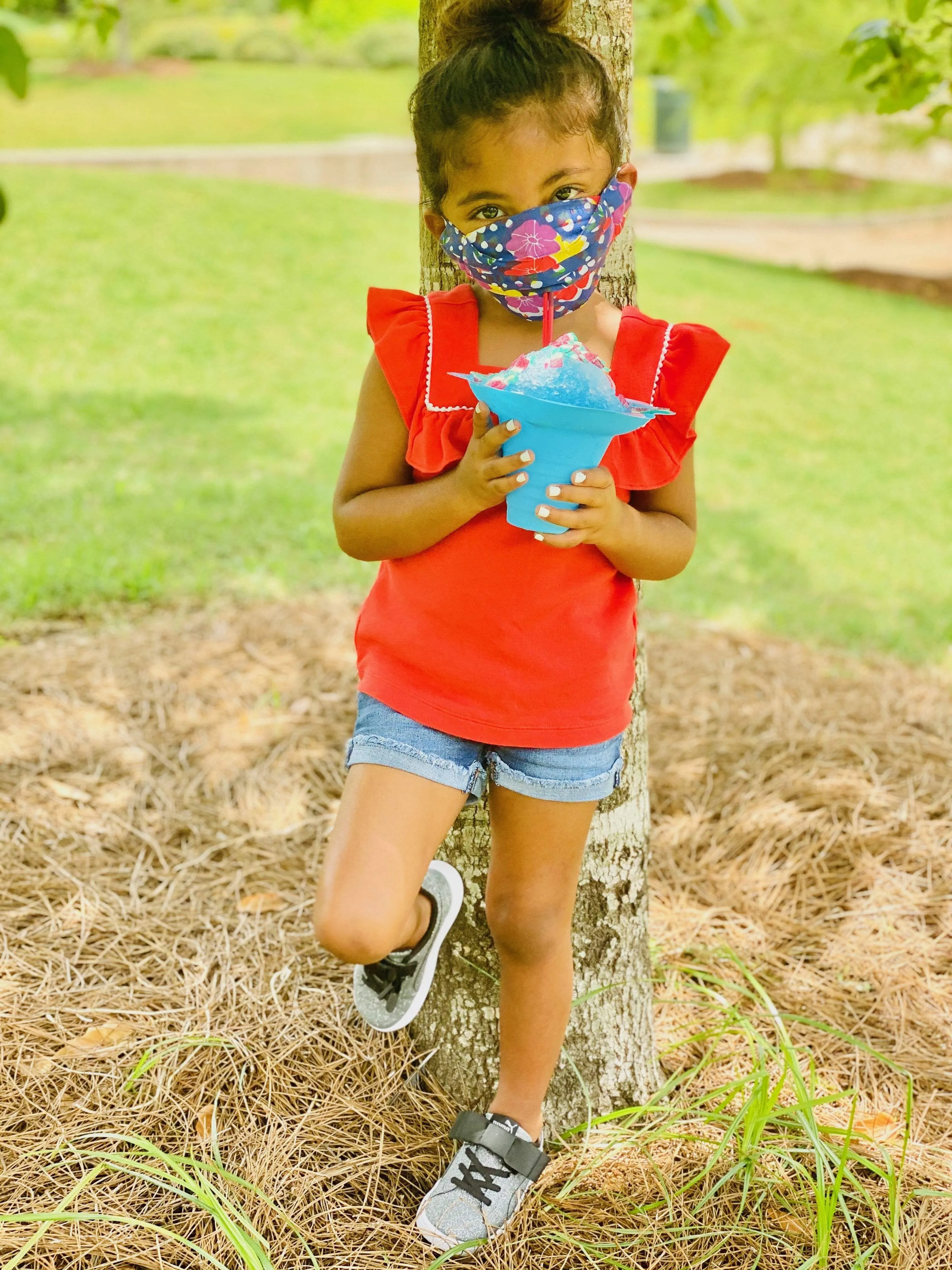 Safely Sip Mask in Rainbow Palms Print