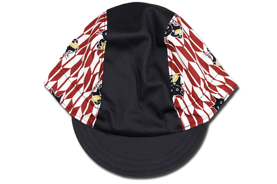 Sashiko Arrow and Cats MAROON Cycling Cap