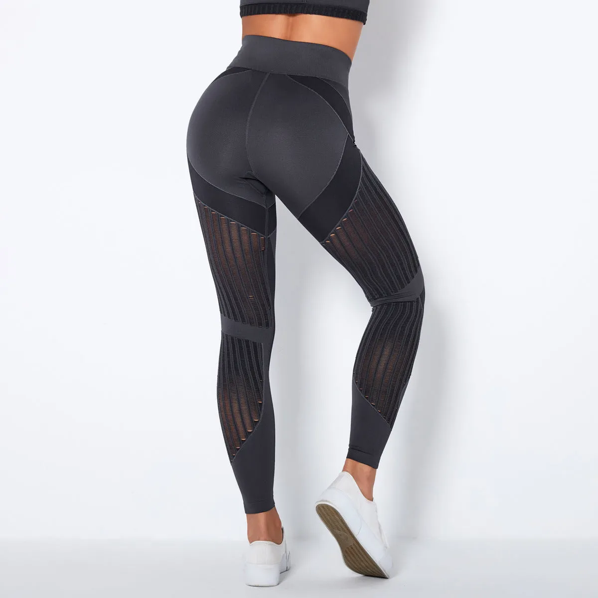 Seamless Mesh Knit Yoga Leggings High-Waist Hip-Lifting Sports Fitness Pants trendy