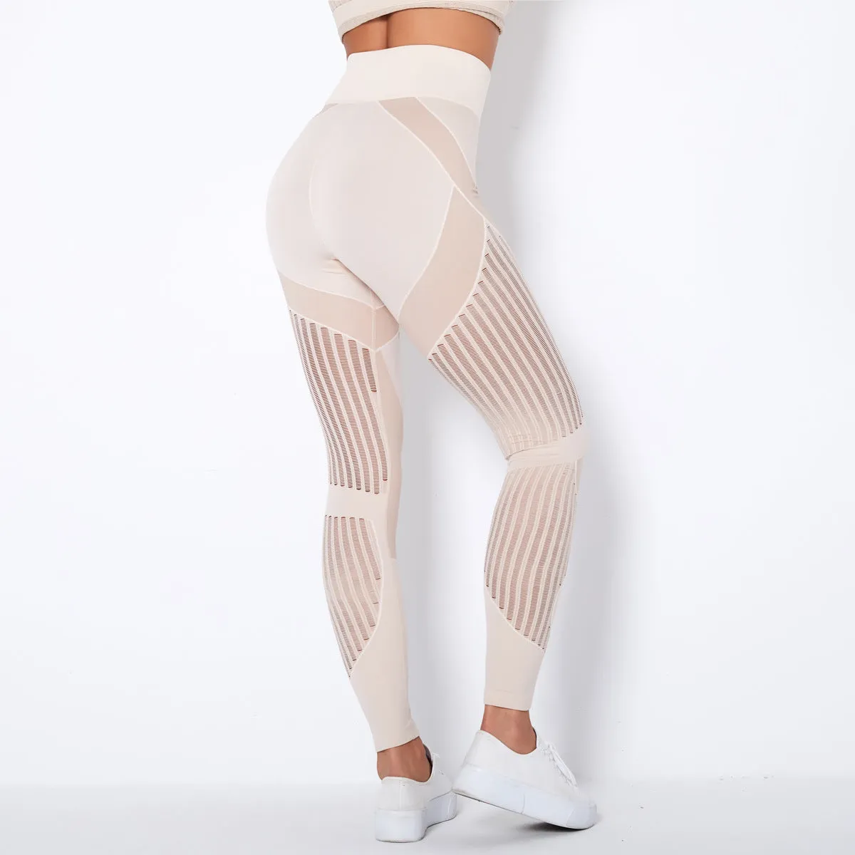 Seamless Mesh Knit Yoga Leggings High-Waist Hip-Lifting Sports Fitness Pants trendy