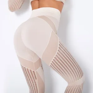 Seamless Mesh Knit Yoga Leggings High-Waist Hip-Lifting Sports Fitness Pants trendy