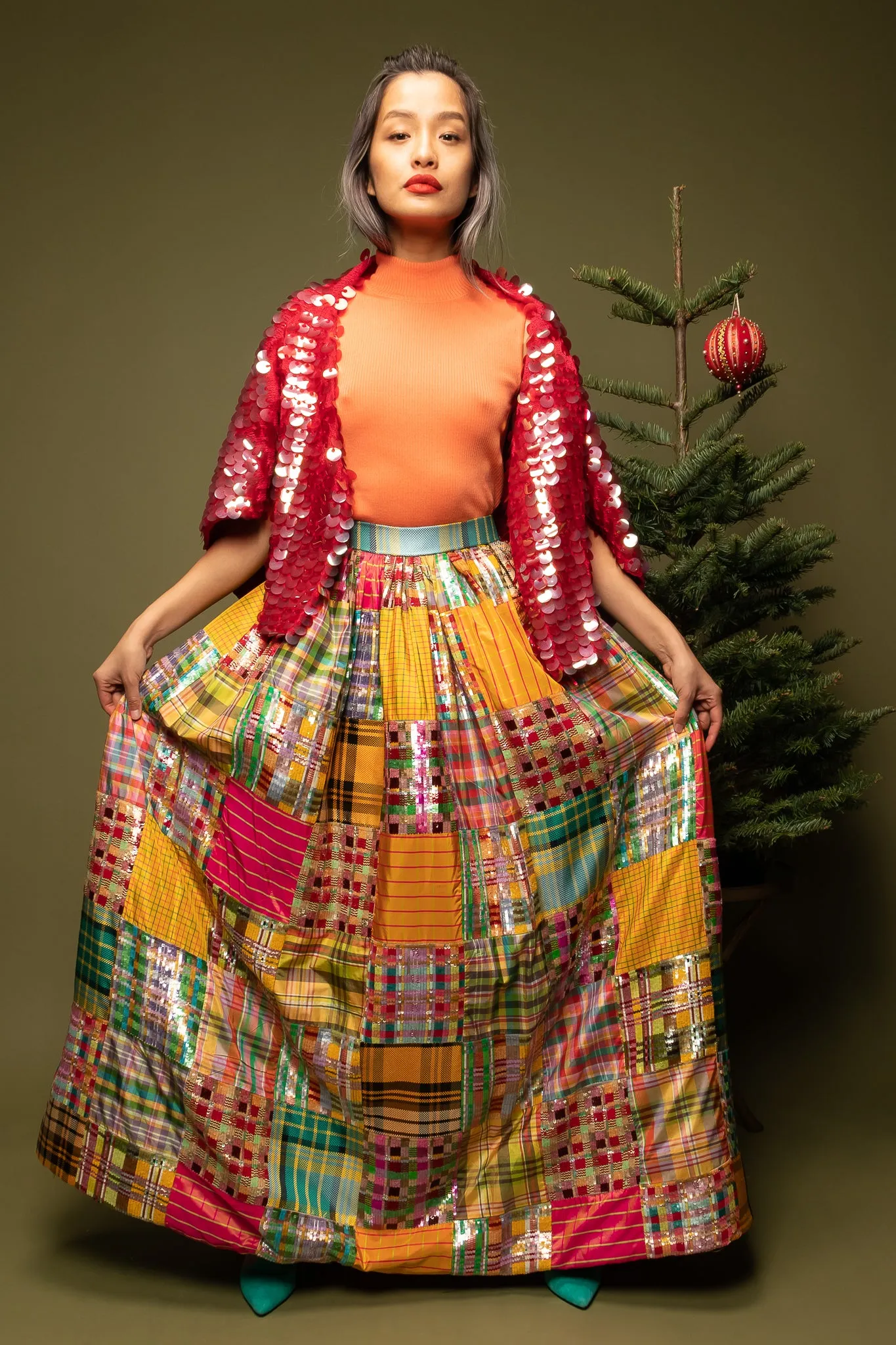 Sequin Silk Patchwork Ball Skirt