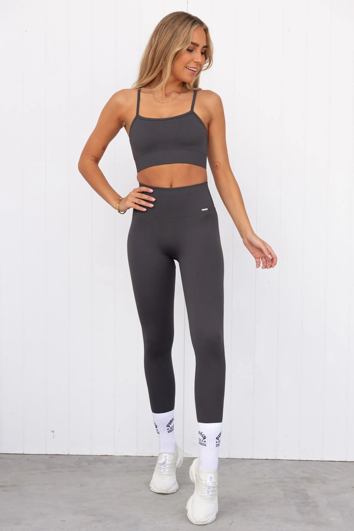 Shadow Grey Ribbed Seamless Strap Bra