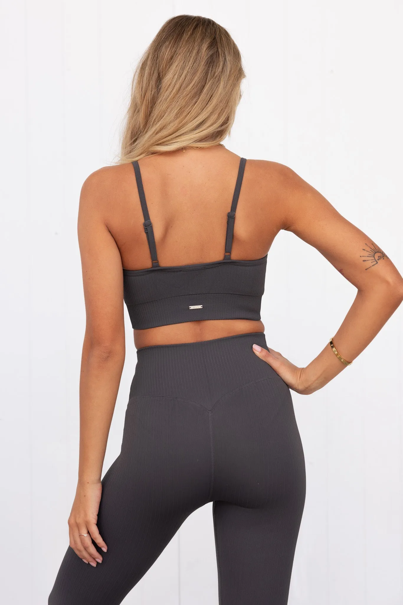 Shadow Grey Ribbed Seamless Strap Bra