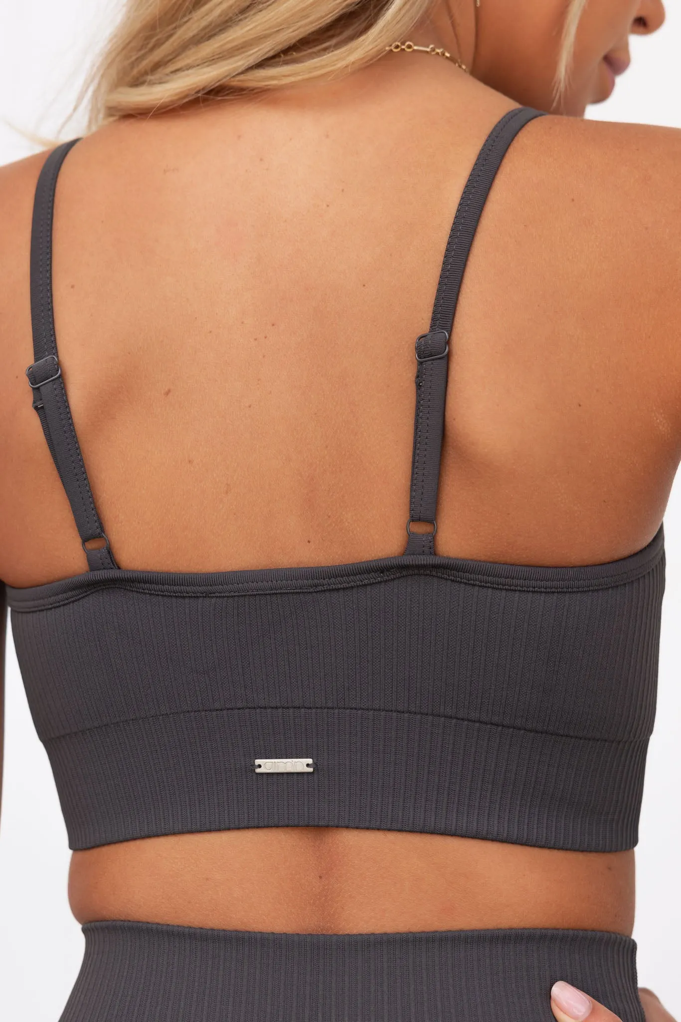 Shadow Grey Ribbed Seamless Strap Bra