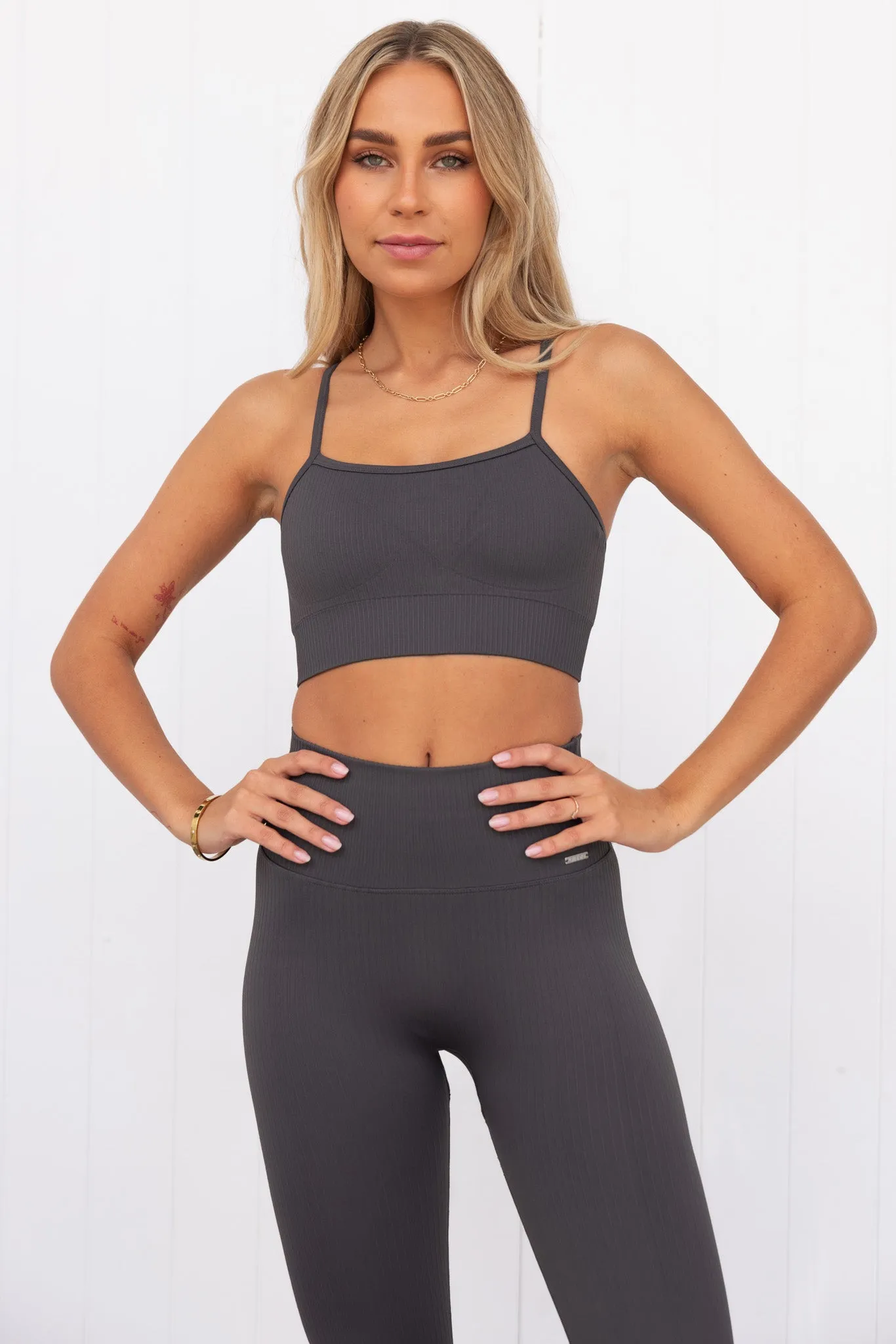 Shadow Grey Ribbed Seamless Strap Bra
