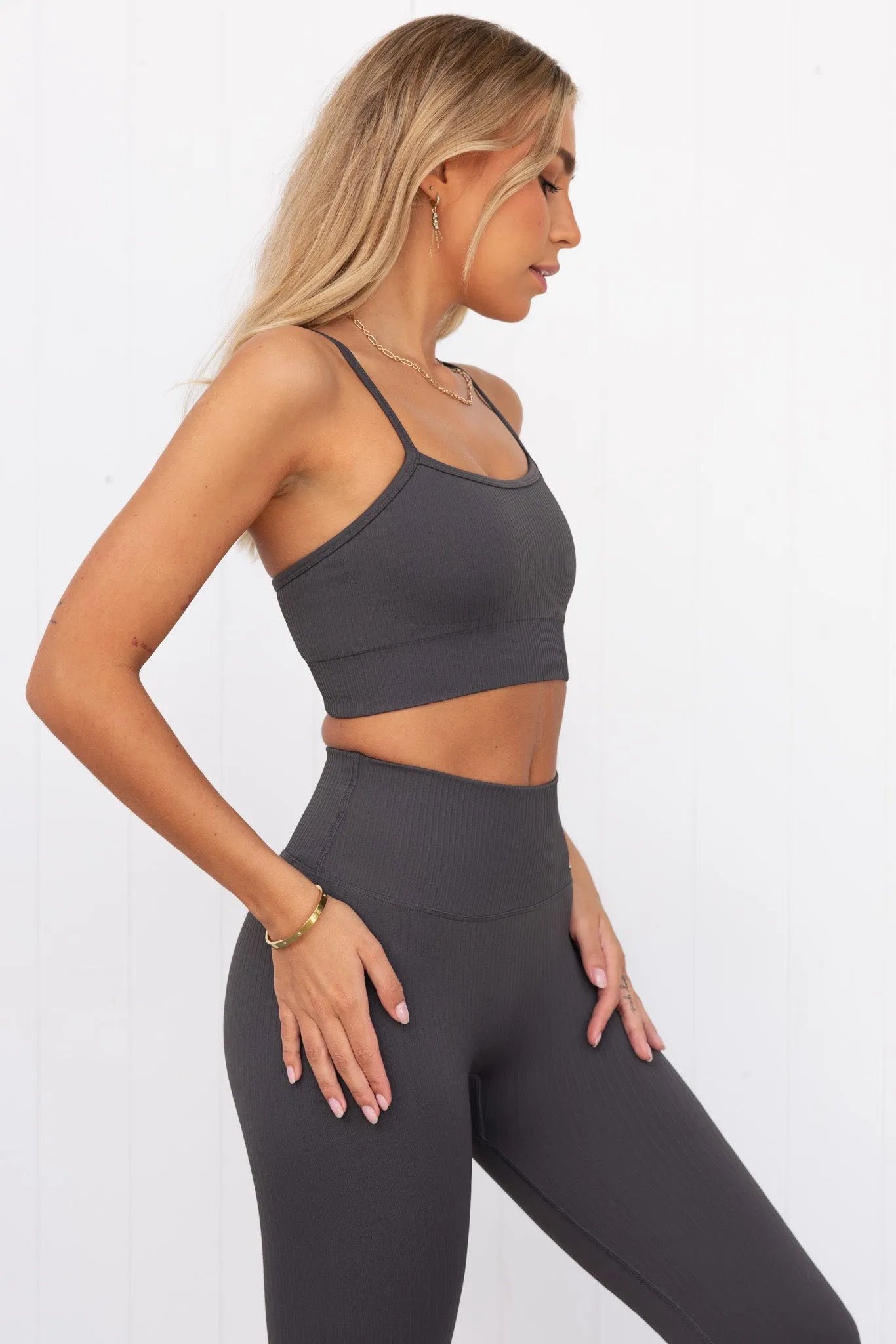 Shadow Grey Ribbed Seamless Strap Bra