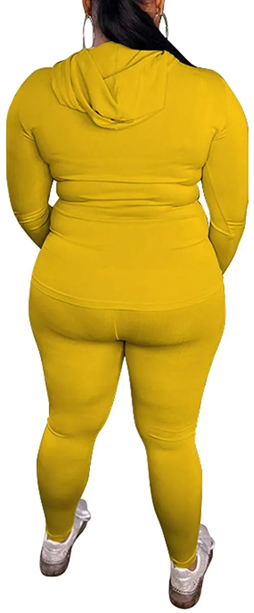 shuxiu Women's Sexy Solid Color 2-Piece Cap Zipper top and Rubber Pants Set