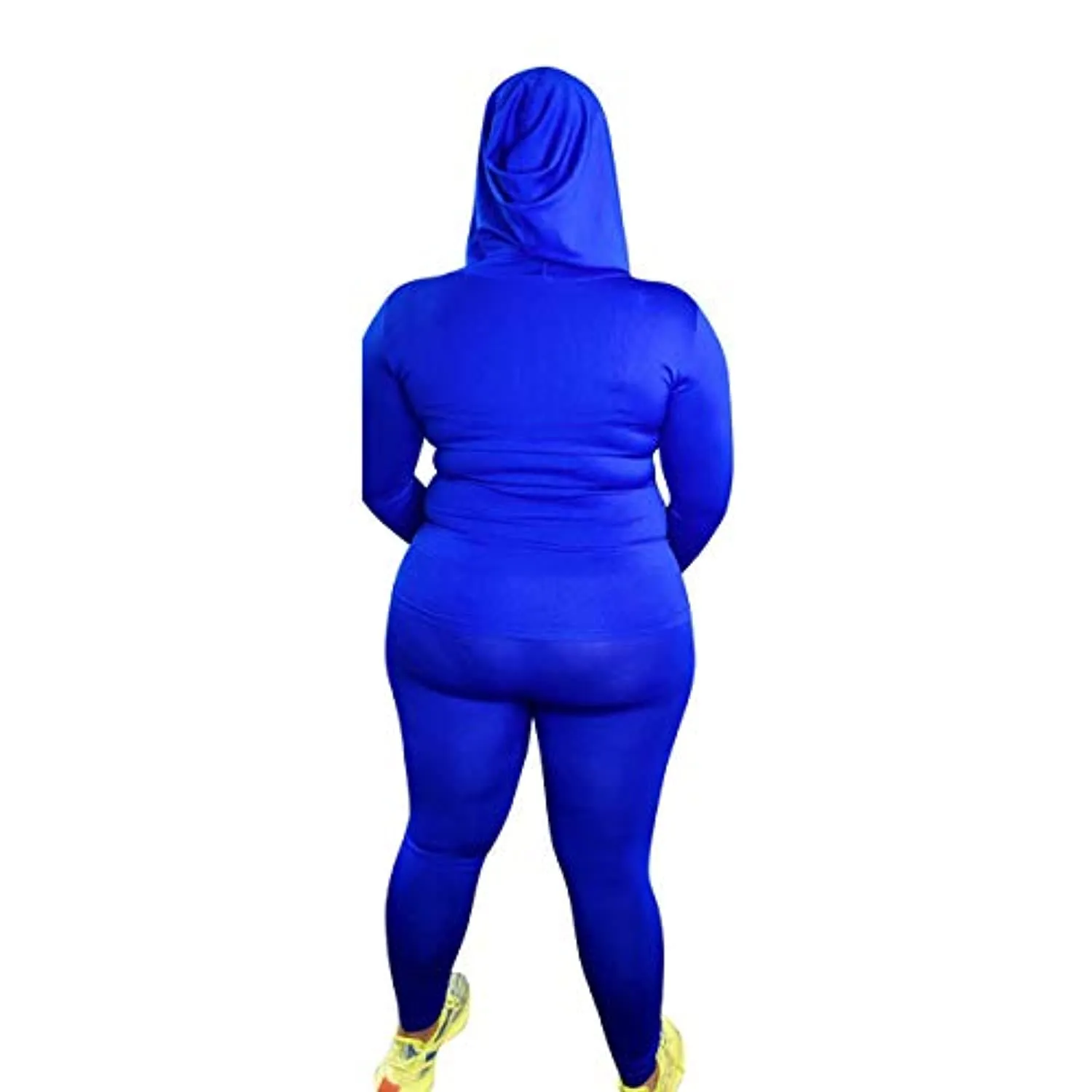 shuxiu Women's Sexy Solid Color 2-Piece Cap Zipper top and Rubber Pants Set