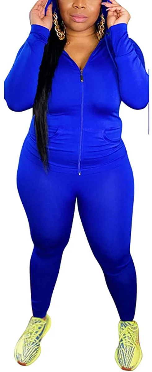 shuxiu Women's Sexy Solid Color 2-Piece Cap Zipper top and Rubber Pants Set