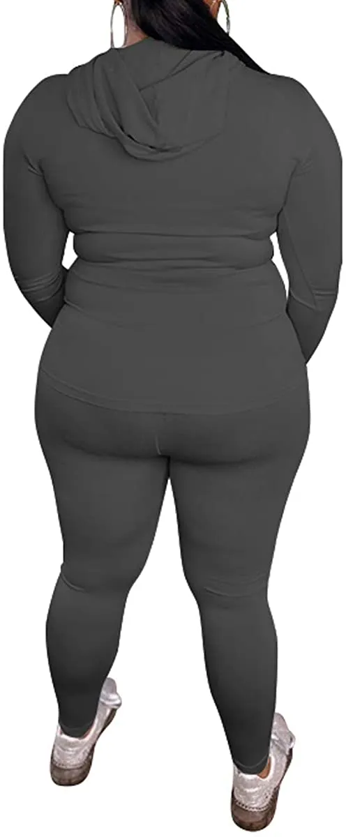 shuxiu Women's Sexy Solid Color 2-Piece Cap Zipper top and Rubber Pants Set