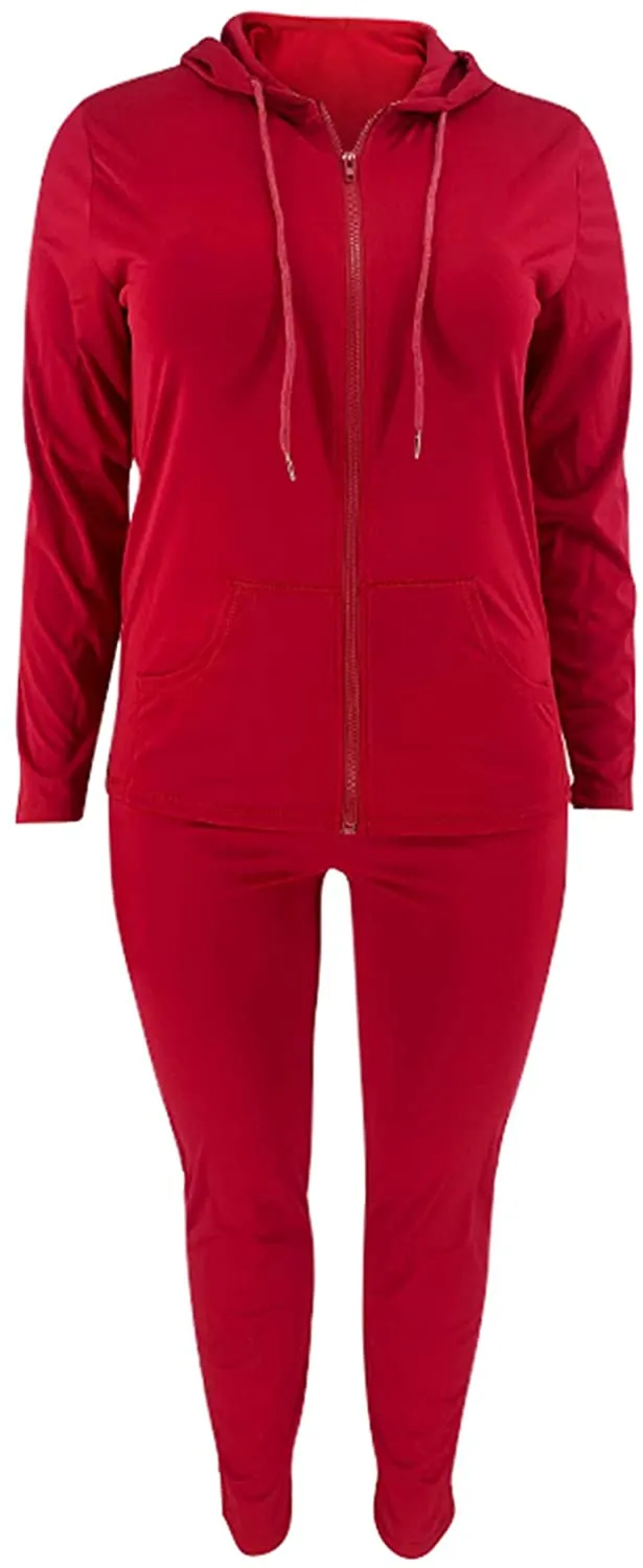shuxiu Women's Sexy Solid Color 2-Piece Cap Zipper top and Rubber Pants Set