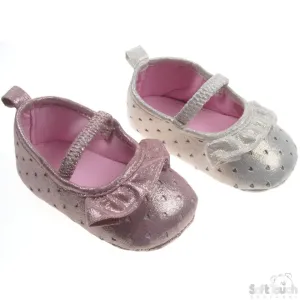 SLIP ON SHOES W/HEART CUT OUTS, FRILL AND ELASTIC STRAP: B2124